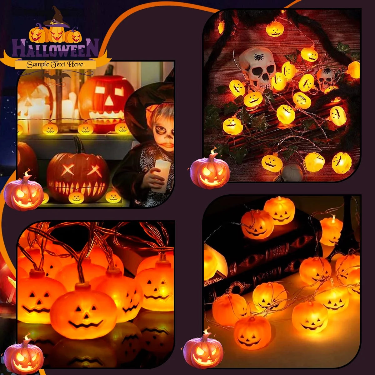 Halloween Pumpkin String Lights – 40 LED 19.7Ft Jack-O’-Lantern Fairy Lights | Battery Operated, Waterproof & Cute Halloween Decorations for Indoor & Outdoor Use