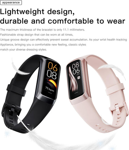 Keep Health C60 Slim Fitness Tracker with 1.1” AMOLED Display | 25 Sports Modes, Heart Rate, Blood Pressure & Oxygen Monitor | Waterproof Smart Band for Women & Men with Sleep Tracker, Alarm & Step Counter