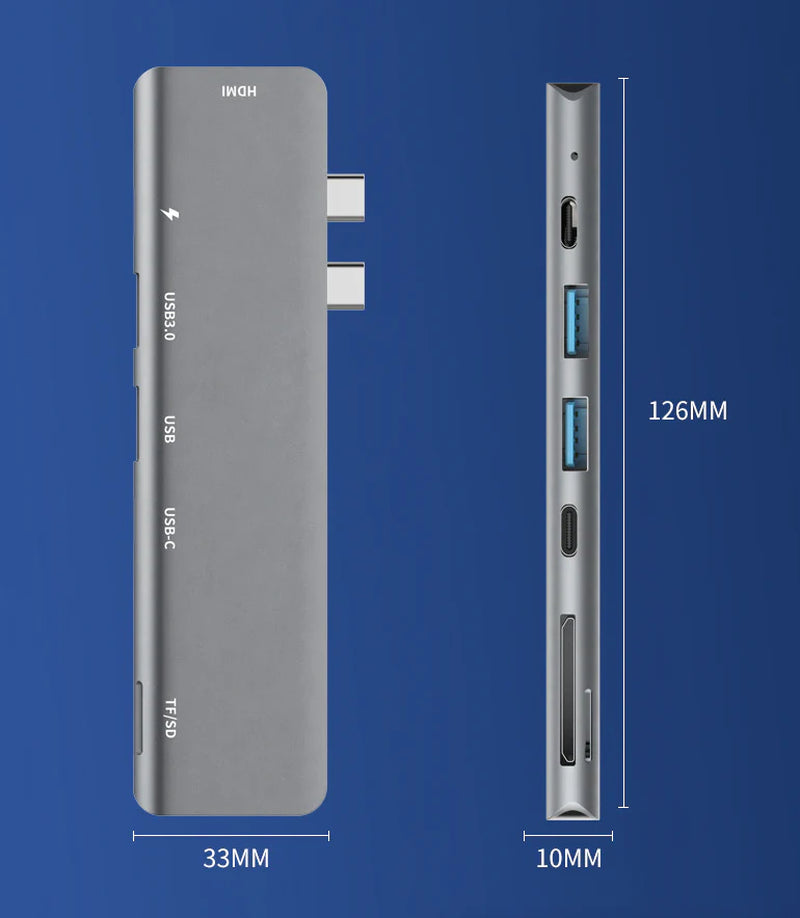 7-in-1 USB-C Hub for MacBook Pro/Air – 4K HDMI, USB 3.0, PD 100W, SD/TF Card Reader | Fast Data & Charging Dock