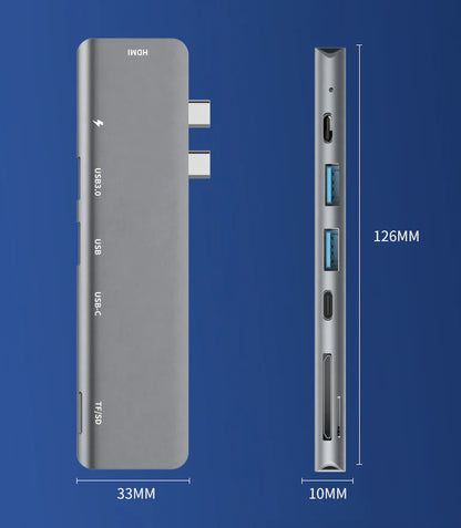 7-in-1 USB-C Hub for MacBook Pro/Air – 4K HDMI, USB 3.0, PD 100W, SD/TF Card Reader | Fast Data & Charging Dock
