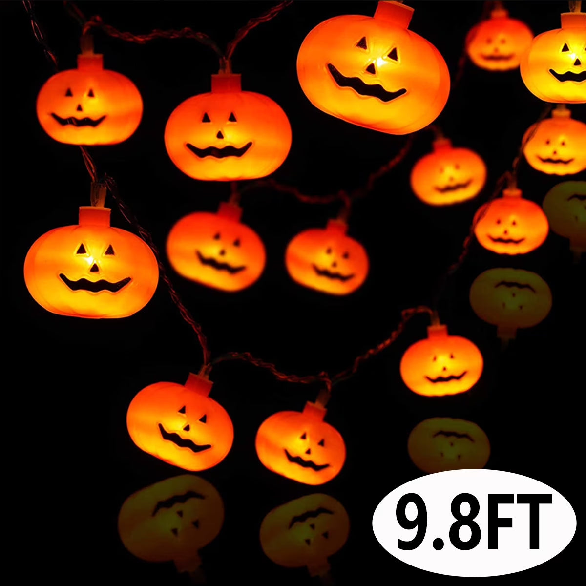 Halloween Pumpkin String Lights – 20 LED 9.8Ft Jack-O’-Lantern Fairy Lights | Battery Operated, Waterproof & Cute Halloween Decorations for Indoor & Outdoor Party Decor