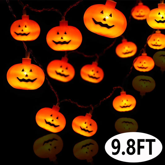 Halloween Pumpkin String Lights – 20 LED 9.8Ft Jack-O’-Lantern Fairy Lights | Battery Operated, Waterproof & Cute Halloween Decorations for Indoor & Outdoor Party Decor