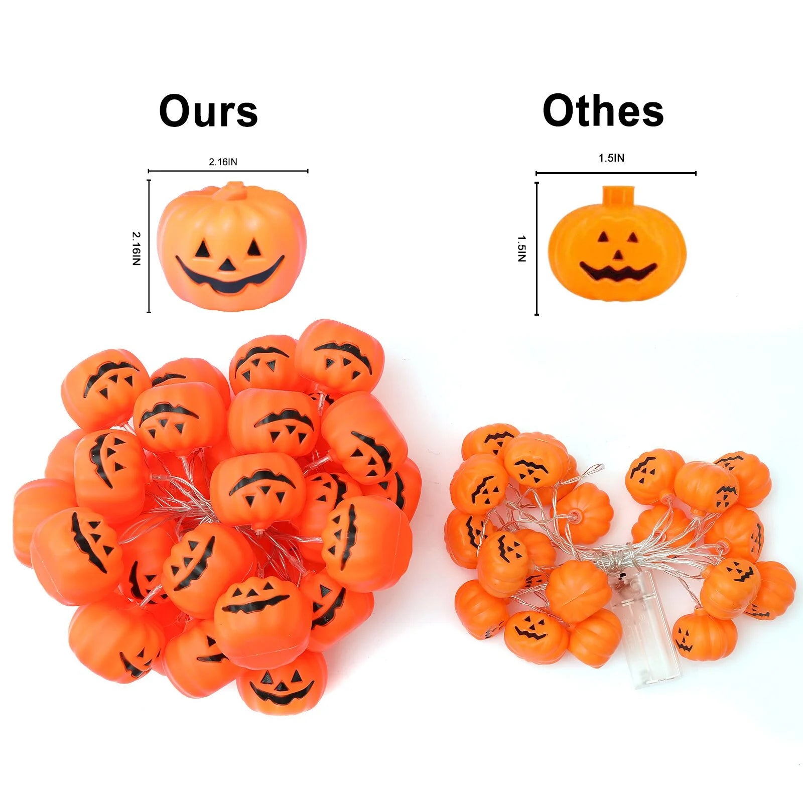 Halloween Pumpkin String Lights – 30 LED 11.8Ft Jack-O’-Lantern Lights | Battery Operated Waterproof Halloween Decorations for Indoor & Outdoor Party Use