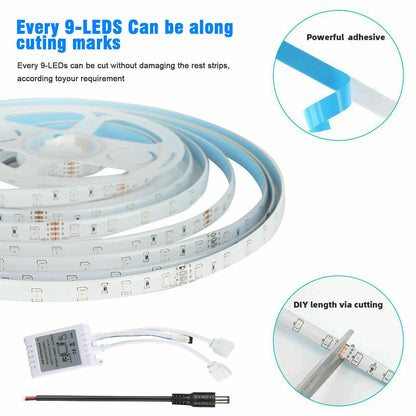 32FT Flexible RGB LED SMD Strip Light with Remote Control for Home, TV, Party, and Bar Decor