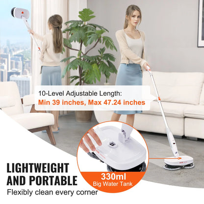 VEVOR Cordless Electric Mop with Integrated Water Tank, 40-Minute Battery Life, LED Headlight, Dual Mop Heads, and 8 Microfiber Pads for Efficient Hardwood and Tile Floor Cleaning