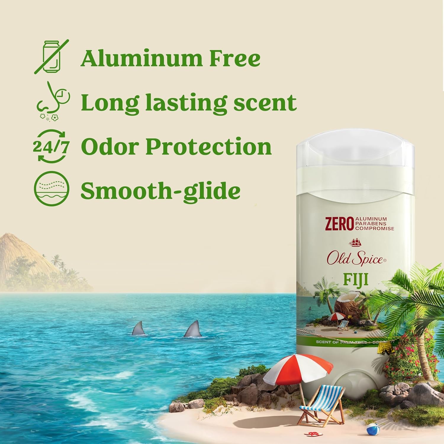 Aluminum Free Deodorant for Men, 24/7 Long Lasting Freshness, 24/7 Sweat & Odor Protection, Fiji with Palm Tree Scent Deodorant with Travel-Size Swagger Scent Body Wash, 3 Oz (Pack of 3)
