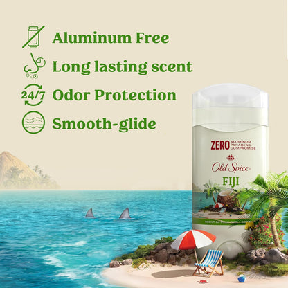 Aluminum Free Deodorant for Men, 24/7 Long Lasting Freshness, 24/7 Sweat & Odor Protection, Fiji with Palm Tree Scent Deodorant with Travel-Size Swagger Scent Body Wash, 3 Oz (Pack of 3)