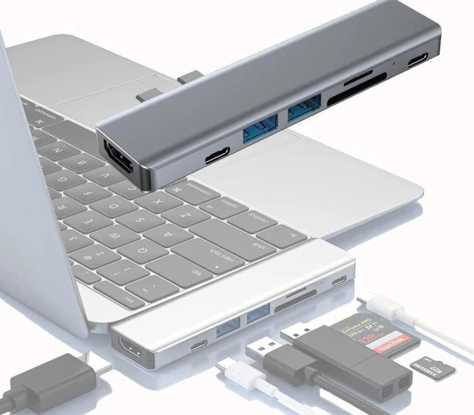 7-in-1 USB-C Hub for MacBook Pro/Air – 4K HDMI, USB 3.0, PD 100W, SD/TF Card Reader | Fast Data & Charging Dock