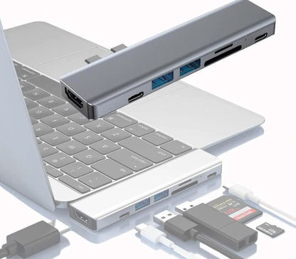 7-in-1 USB-C Hub for MacBook Pro/Air – 4K HDMI, USB 3.0, PD 100W, SD/TF Card Reader | Fast Data & Charging Dock