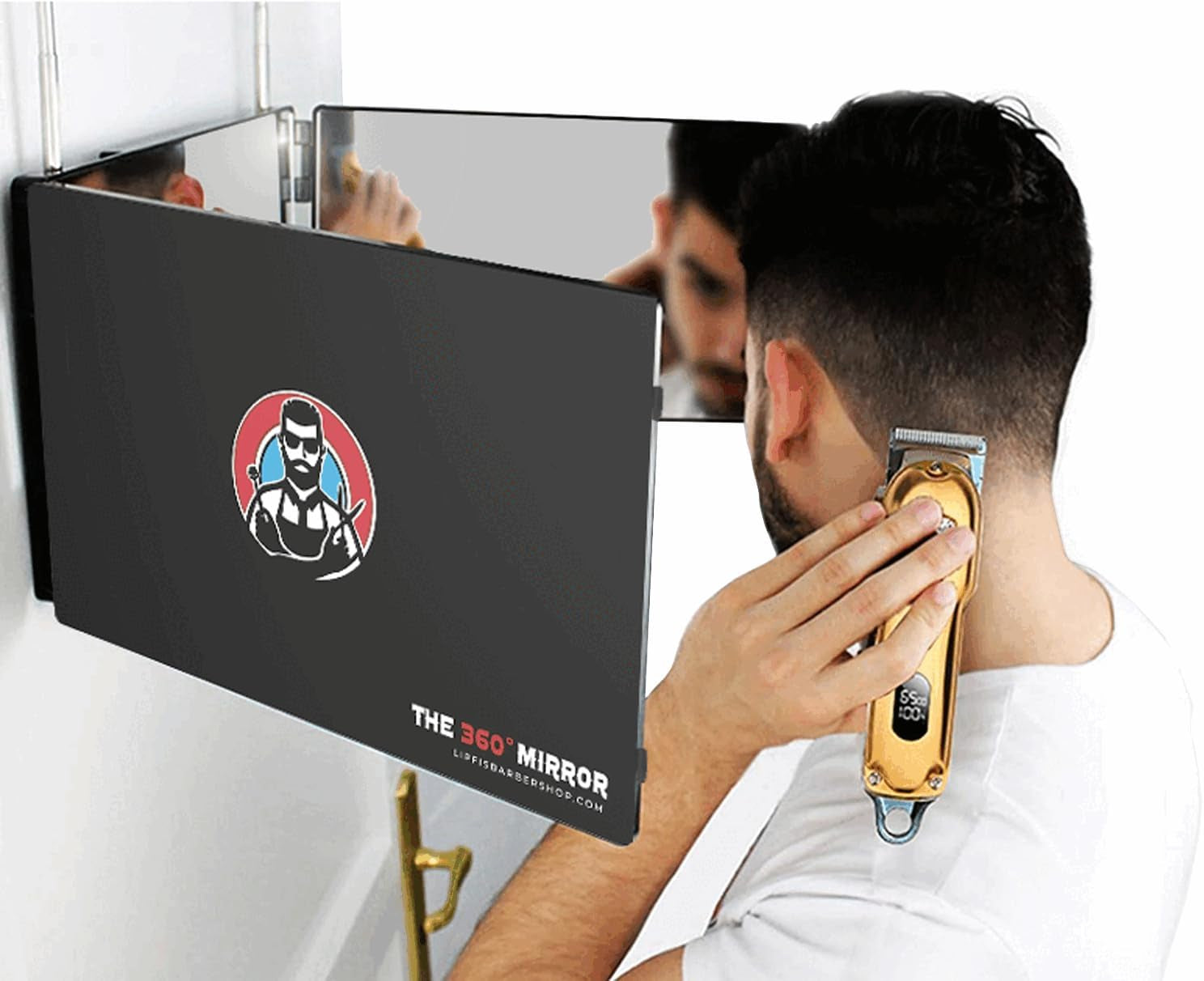 The 360° Mirror™ – 3-Way Adjustable Trifold Barber Mirror for Self Haircuts | Premium Glass, Portable Design & Height Hooks | Perfect for Men, Women & Braiding | LIPFI’s Barbershop Original