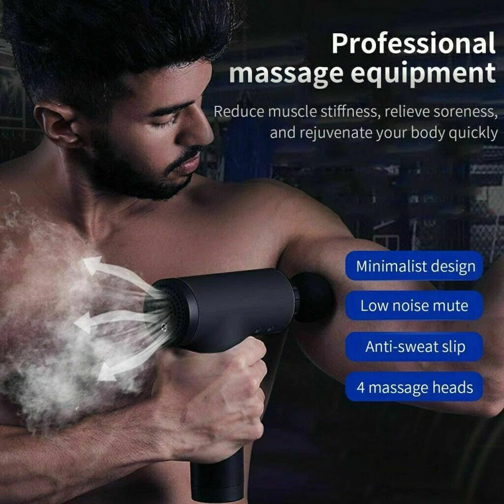 Deep Tissue Massage Gun – 6-Speed Percussion Muscle Massager with 4 Heads | Quiet Handheld Therapy Gun for Pain Relief, Recovery & Relaxation