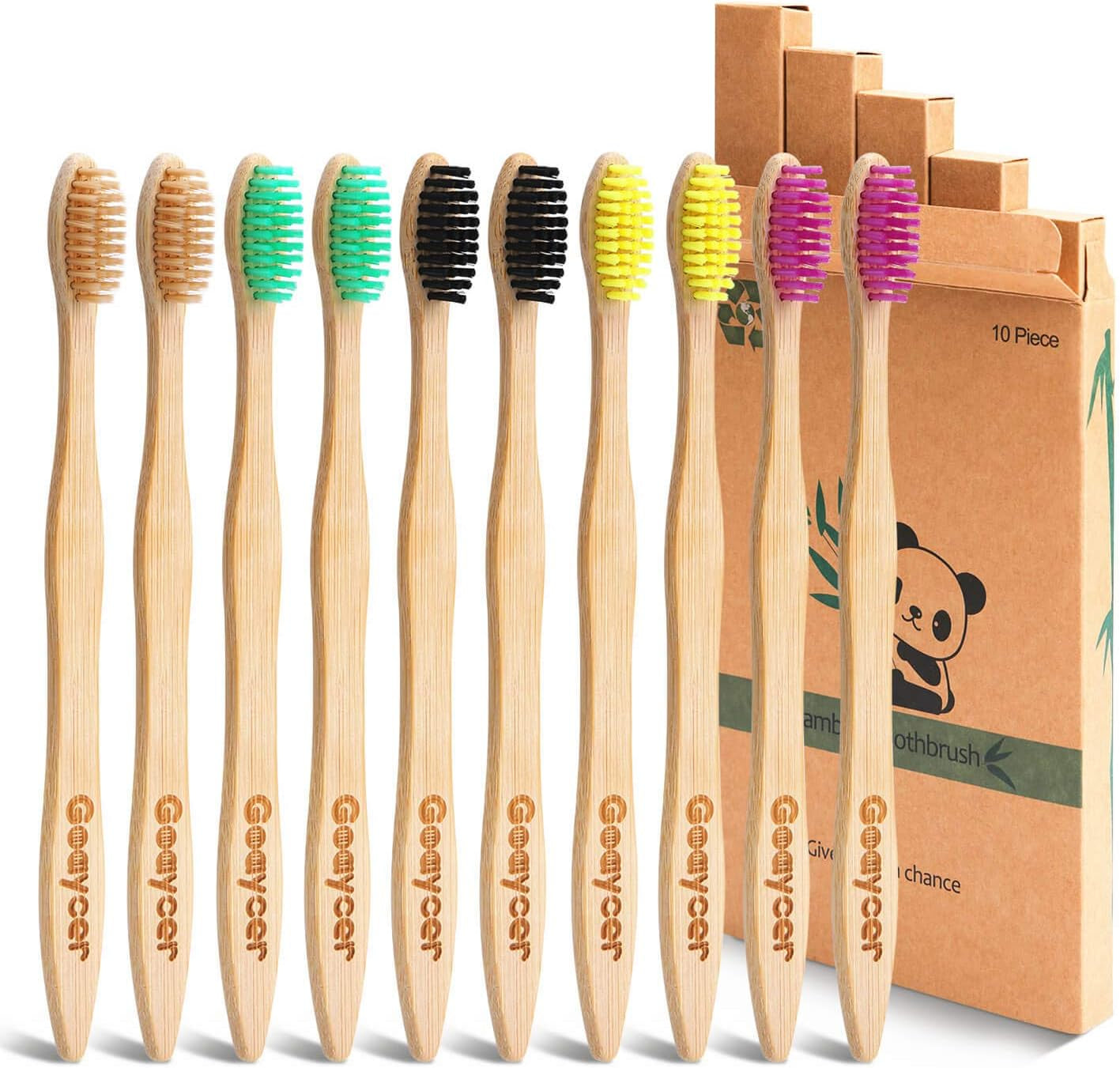 Eco-Friendly Bamboo Toothbrushes - 10-Pack with Medium Firm Bristles, Biodegradable Wooden Toothbrushes