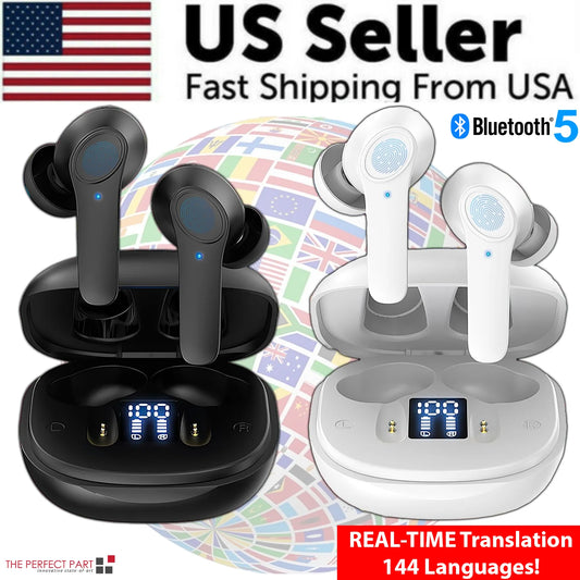 Real-Time Translator Earbuds | 144-Language AI Translation Bluetooth 5.0 Earphones | Noise-Canceling, Touch Control, Fast Charging Travel Headset