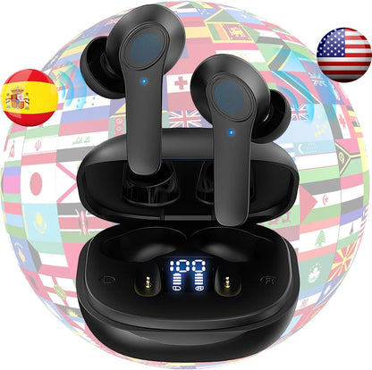 Real-Time Translator Earbuds | 144-Language AI Translation Bluetooth 5.0 Earphones | Noise-Canceling, Touch Control, Fast Charging Travel Headset
