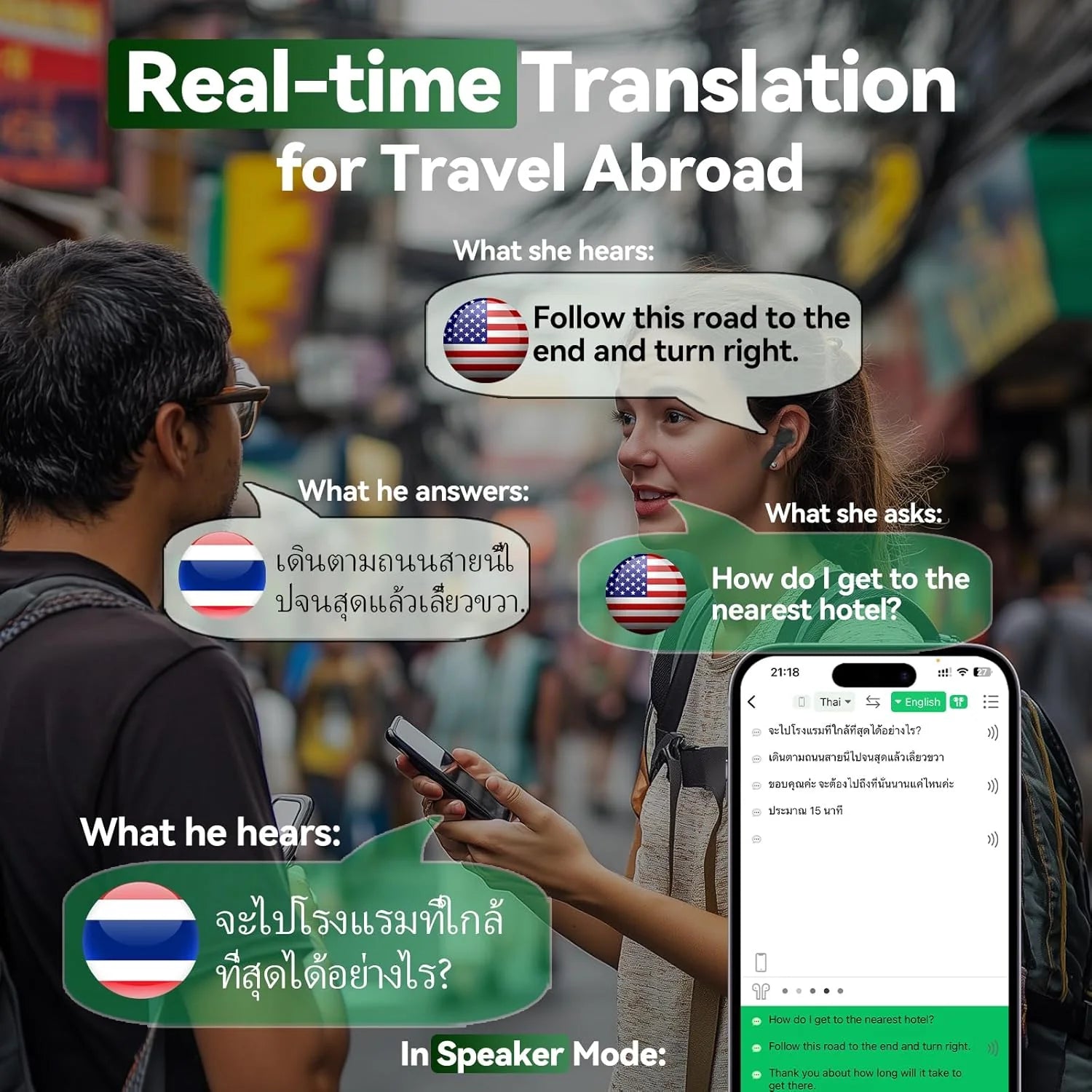 Real-Time Translator Earbuds | 144-Language AI Translation Bluetooth 5.0 Earphones | Noise-Canceling, Touch Control, Fast Charging Travel Headset