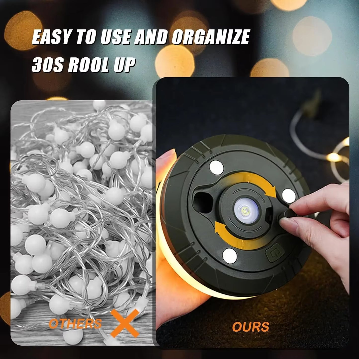 4-in-1 Camping Light | USB-C Rechargeable LED String Lamp – Tent, Garden & Outdoor Decor