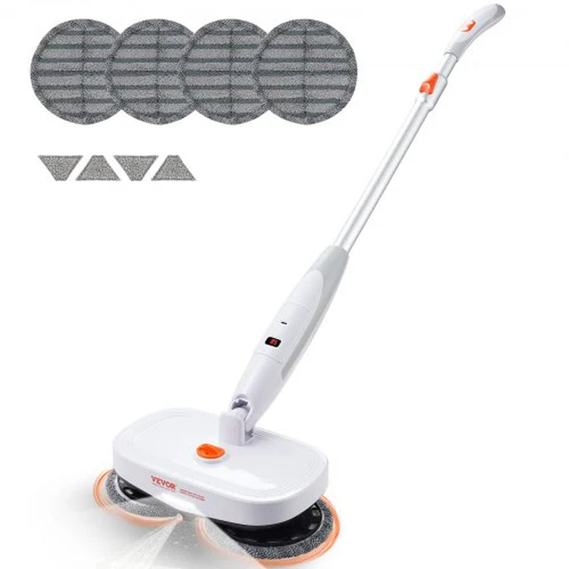 VEVOR Cordless Electric Mop with Integrated Water Tank, 40-Minute Battery Life, LED Headlight, Dual Mop Heads, and 8 Microfiber Pads for Efficient Hardwood and Tile Floor Cleaning