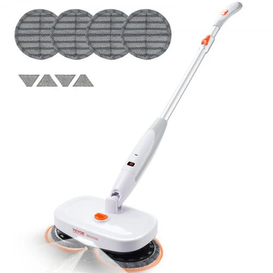 VEVOR Cordless Electric Mop with Integrated Water Tank, 40-Minute Battery Life, LED Headlight, Dual Mop Heads, and 8 Microfiber Pads for Efficient Hardwood and Tile Floor Cleaning