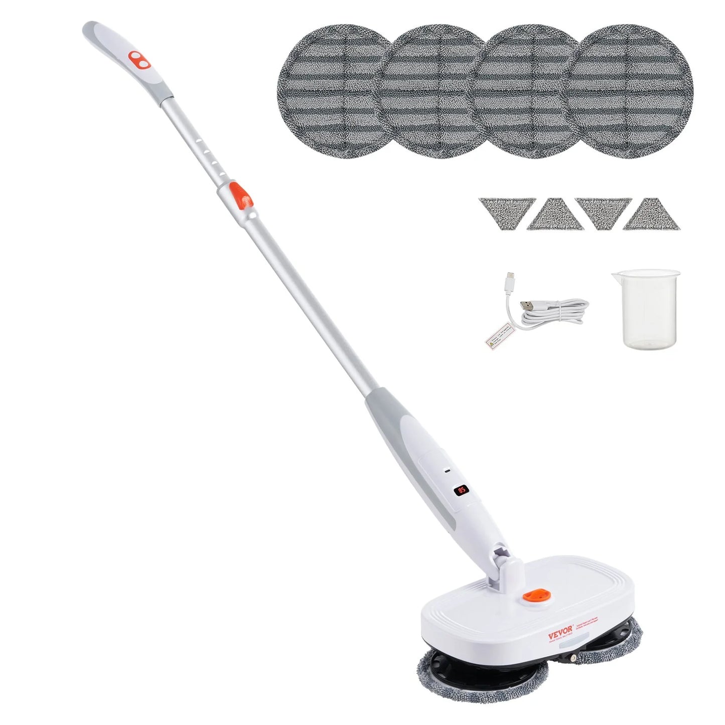 VEVOR Cordless Electric Mop with Integrated Water Tank, 40-Minute Battery Life, LED Headlight, Dual Mop Heads, and 8 Microfiber Pads for Efficient Hardwood and Tile Floor Cleaning