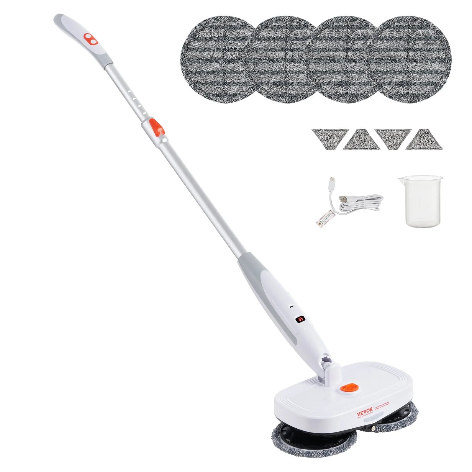 VEVOR Cordless Electric Mop with Integrated Water Tank, 40-Minute Battery Life, LED Headlight, Dual Mop Heads, and 8 Microfiber Pads for Efficient Hardwood and Tile Floor Cleaning