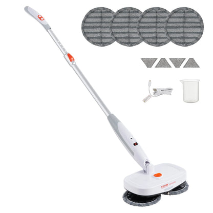 VEVOR Cordless Electric Mop with Integrated Water Tank, 40-Minute Battery Life, LED Headlight, Dual Mop Heads, and 8 Microfiber Pads for Efficient Hardwood and Tile Floor Cleaning