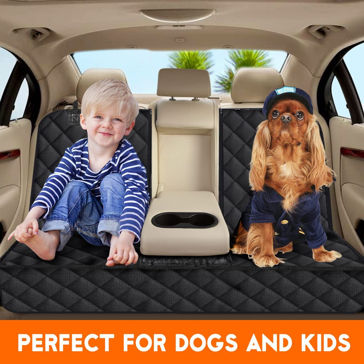 Waterproof Dog Car Seat Cover | Non-Slip Pet Back Seat Protector for Cars, Trucks & SUVs | Durable 4-Layer Bench Cover with Seat Belts – Black