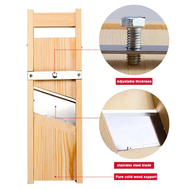 Adjustable Wooden Vegetable Cutter and Slicer for Potatoes, Tomatoes, Onions, and Cabbage - 0.5-7mm Thickness Options
