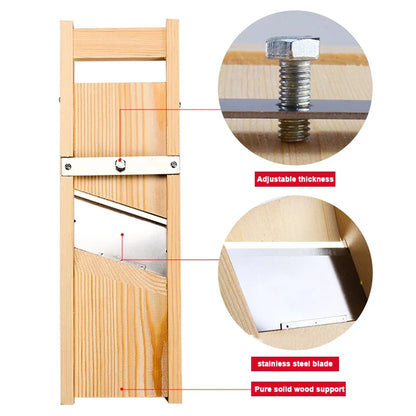 Adjustable Wooden Vegetable Cutter and Slicer for Potatoes, Tomatoes, Onions, and Cabbage - 0.5-7mm Thickness Options