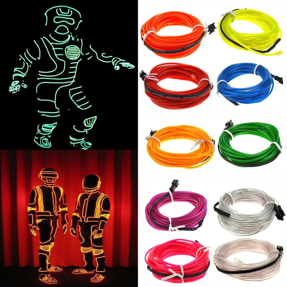 Neon LED Glow EL Wire Light Strip | 360° Flexible Rope Tube with Controller | USB, Car, Battery, or Sound Activated | Party, Car, Costume & Home Decor