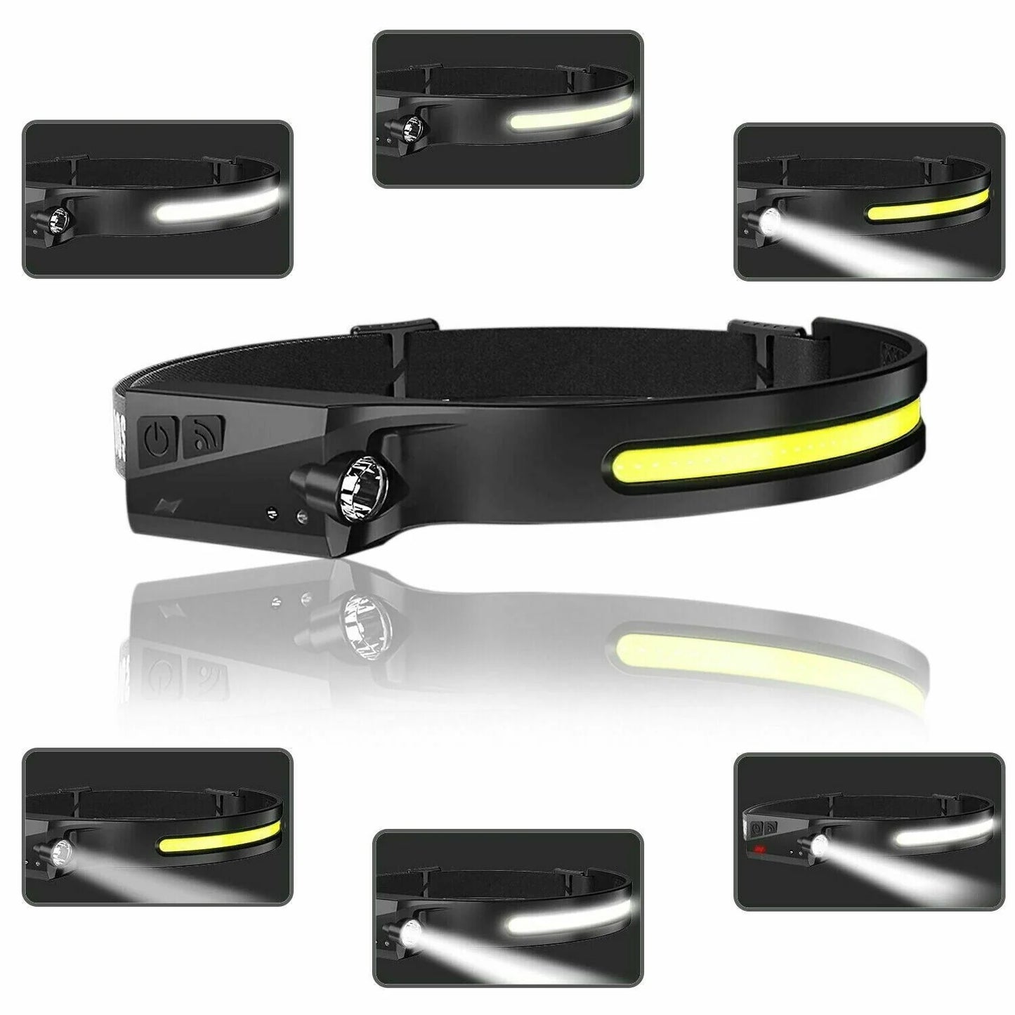COB LED Headlamp – USB Rechargeable Motion Sensor Headlight | 350 Lumens Waterproof Work Light for Camping, Running, Hiking & Night Use