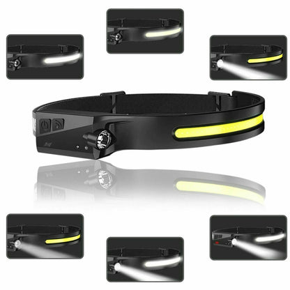 COB LED Headlamp – USB Rechargeable Motion Sensor Headlight | 350 Lumens Waterproof Work Light for Camping, Running, Hiking & Night Use