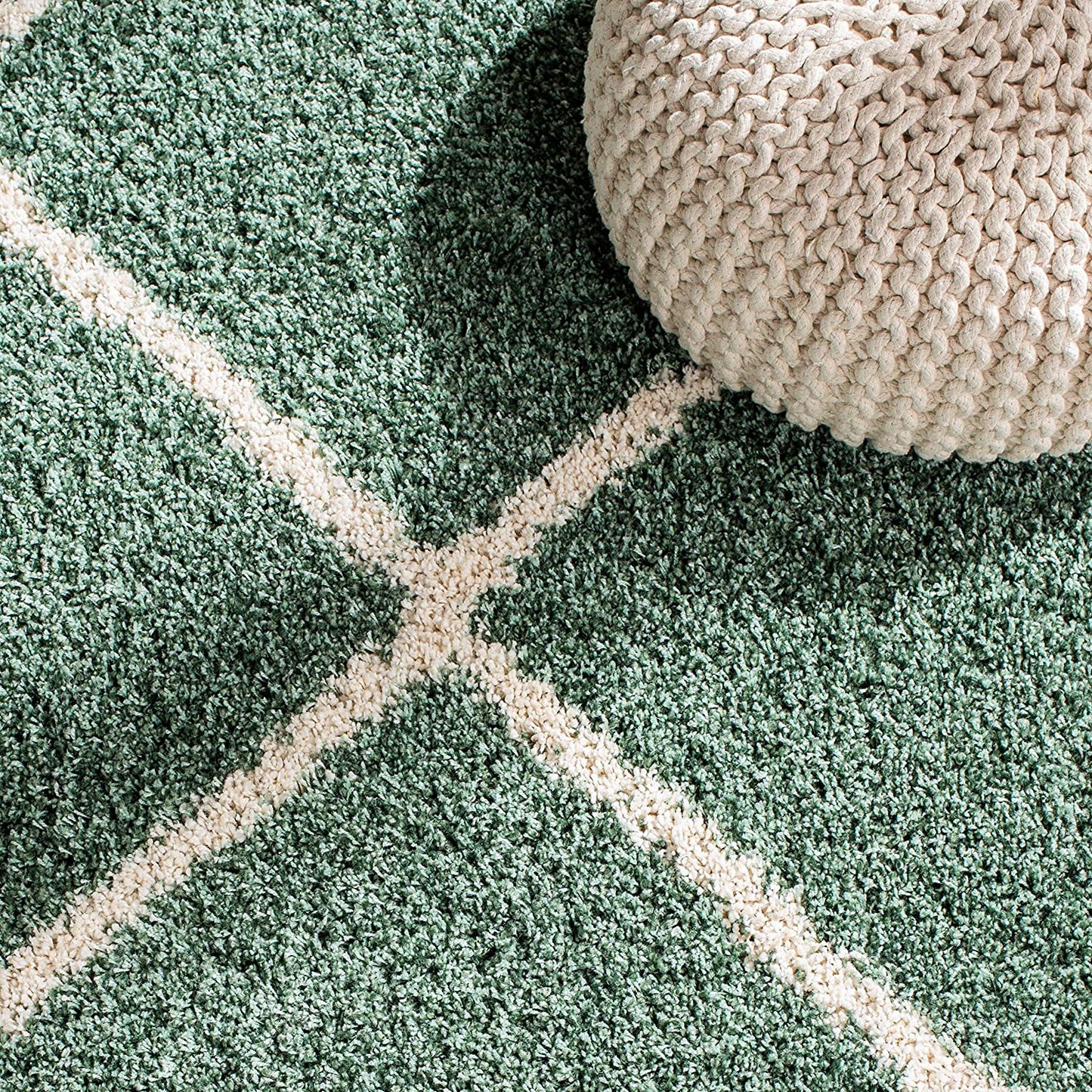 Hudson Shag Collection 7' Square Area Rug - Green & Ivory Modern Trellis Design, Non-Shedding, Easy Care, 2-Inch Thick, Perfect for High Traffic Areas in Living Room and Bedroom (SGH281Y)