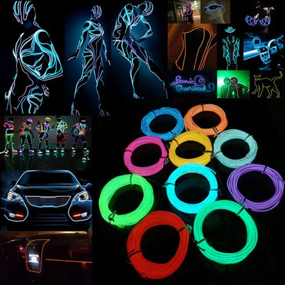 Neon LED Glow EL Wire Light Strip | 360° Flexible Rope Tube with Controller | USB, Car, Battery, or Sound Activated | Party, Car, Costume & Home Decor