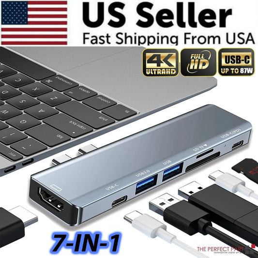 7-in-1 USB-C Hub for MacBook Pro/Air – 4K HDMI, USB 3.0, PD 100W, SD/TF Card Reader | Fast Data & Charging Dock
