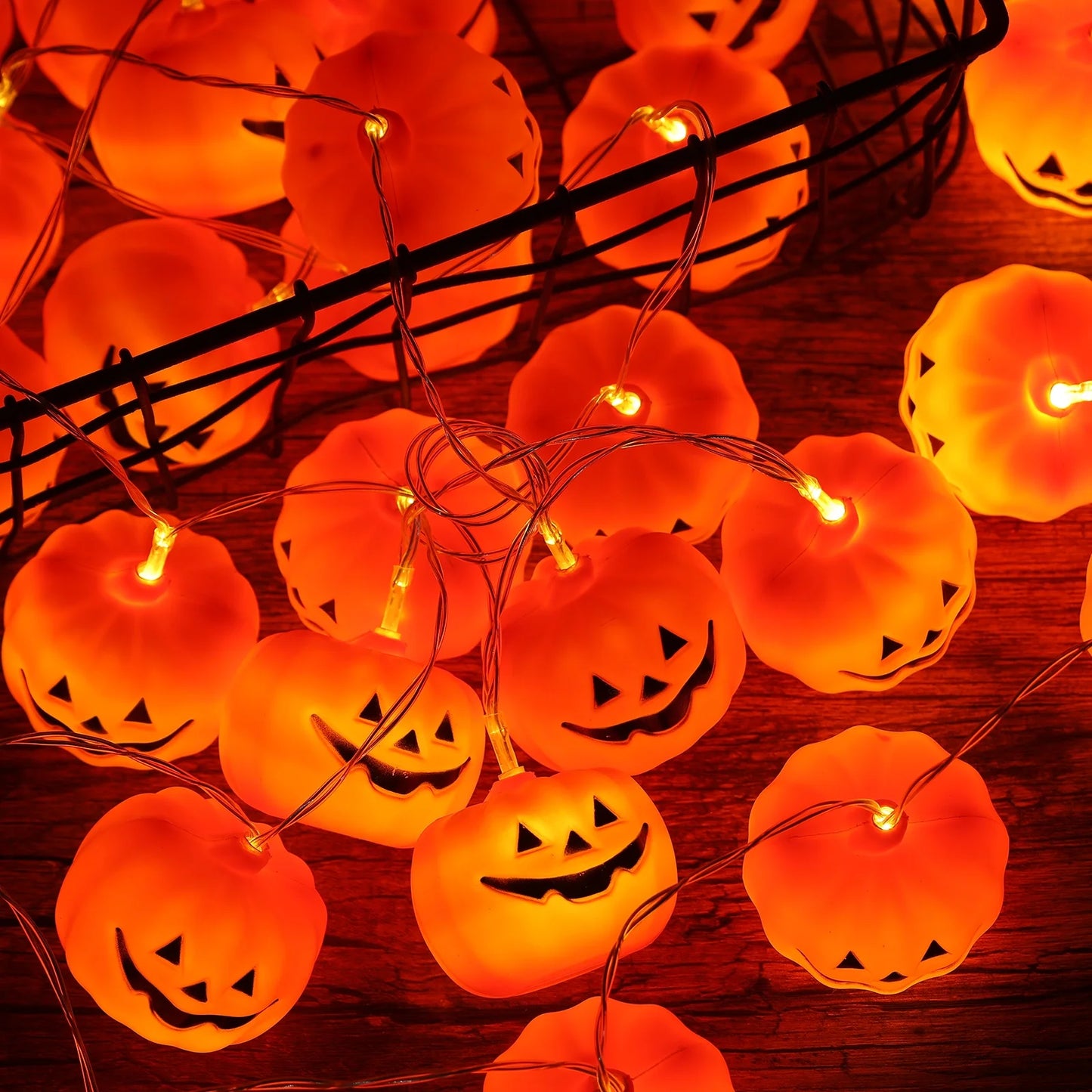 Halloween Pumpkin String Lights – 30 LED 11.8Ft Jack-O’-Lantern Lights | Battery Operated Waterproof Halloween Decorations for Indoor & Outdoor Party Use