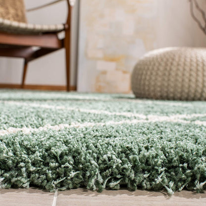 Hudson Shag Collection 7' Square Area Rug - Green & Ivory Modern Trellis Design, Non-Shedding, Easy Care, 2-Inch Thick, Perfect for High Traffic Areas in Living Room and Bedroom (SGH281Y)