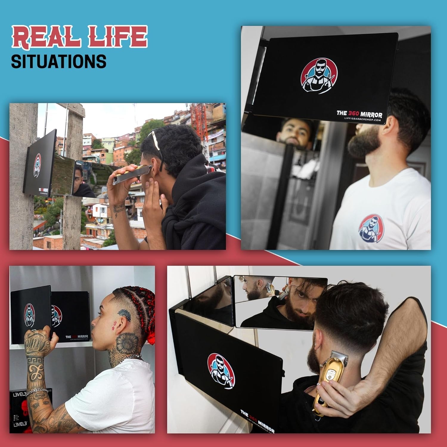 The 360° Mirror™ – 3-Way Adjustable Trifold Barber Mirror for Self Haircuts | Premium Glass, Portable Design & Height Hooks | Perfect for Men, Women & Braiding | LIPFI’s Barbershop Original