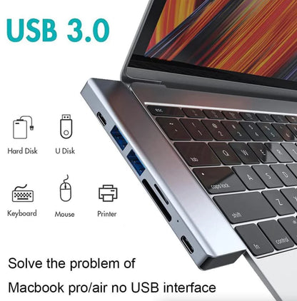 7-in-1 USB-C Hub for MacBook Pro/Air – 4K HDMI, USB 3.0, PD 100W, SD/TF Card Reader | Fast Data & Charging Dock