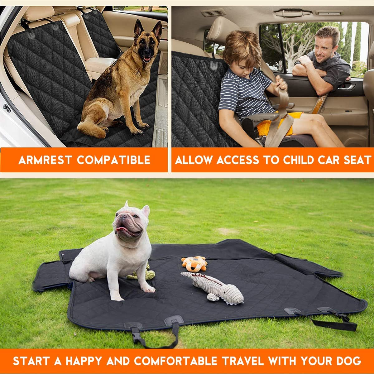 Waterproof Dog Car Seat Cover | Non-Slip Pet Back Seat Protector for Cars, Trucks & SUVs | Durable 4-Layer Bench Cover with Seat Belts – Black
