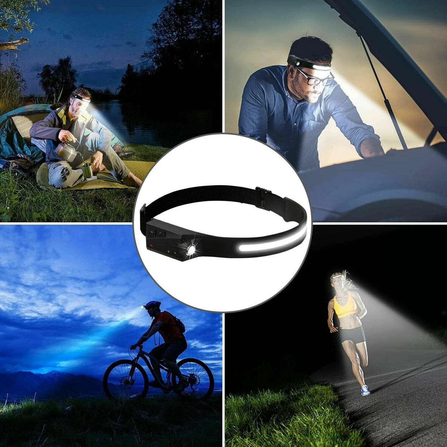COB LED Headlamp – USB Rechargeable Motion Sensor Headlight | 350 Lumens Waterproof Work Light for Camping, Running, Hiking & Night Use
