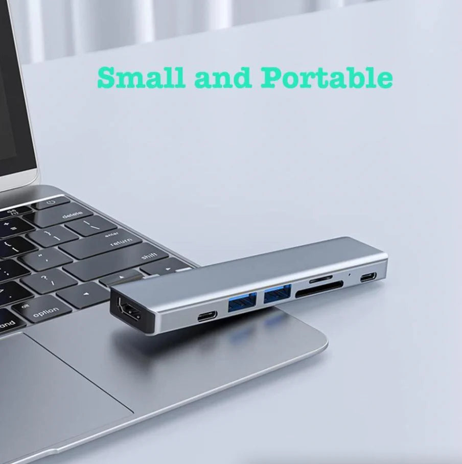 7-in-1 USB-C Hub for MacBook Pro/Air – 4K HDMI, USB 3.0, PD 100W, SD/TF Card Reader | Fast Data & Charging Dock