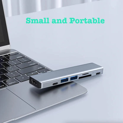 7-in-1 USB-C Hub for MacBook Pro/Air – 4K HDMI, USB 3.0, PD 100W, SD/TF Card Reader | Fast Data & Charging Dock