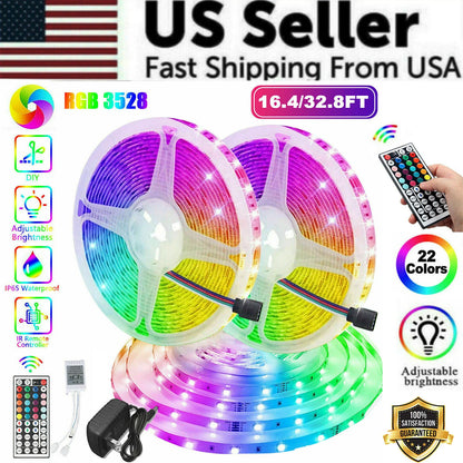 32FT Flexible RGB LED SMD Strip Light with Remote Control for Home, TV, Party, and Bar Decor