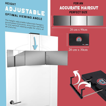 The 360° Mirror™ – 3-Way Adjustable Trifold Barber Mirror for Self Haircuts | Premium Glass, Portable Design & Height Hooks | Perfect for Men, Women & Braiding | LIPFI’s Barbershop Original