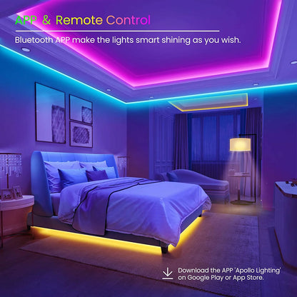 50FT Smart LED Strip Lights with Bluetooth App & Music Sync | Color-Changing Light Strip with Remote & Mic for Bedroom, Home, and Parties