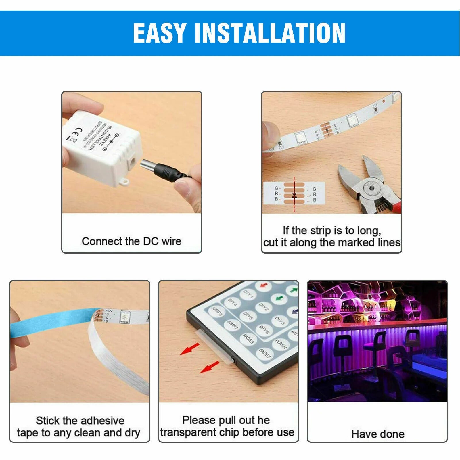 32FT Flexible RGB LED SMD Strip Light with Remote Control for Home, TV, Party, and Bar Decor