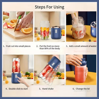 6-Blade Portable Blender with 2 Cups | USB Rechargeable Smoothie Maker | Personal Juicer Mixer for Travel, Fruit Juice & Shakes