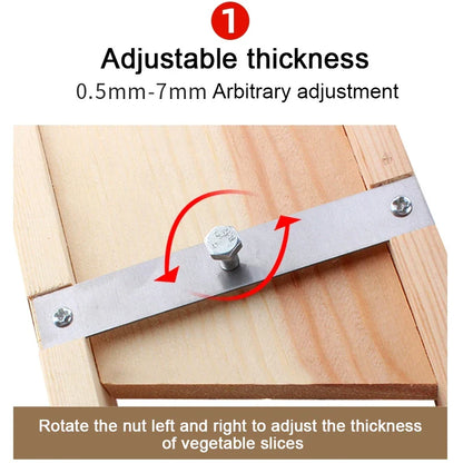 Adjustable Wooden Vegetable Cutter and Slicer for Potatoes, Tomatoes, Onions, and Cabbage - 0.5-7mm Thickness Options