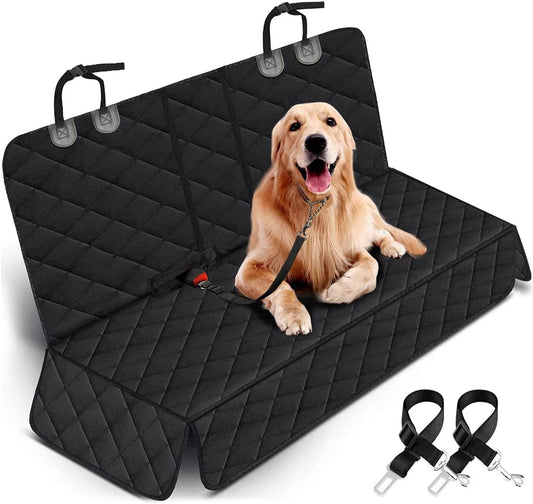 Waterproof Dog Car Seat Cover | Non-Slip Pet Back Seat Protector for Cars, Trucks & SUVs | Durable 4-Layer Bench Cover with Seat Belts – Black