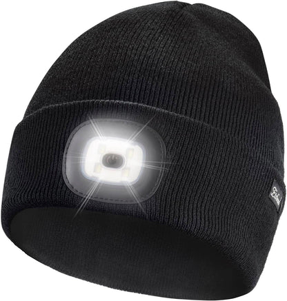 Unisex LED Beanie Hat with USB Rechargeable Light – Warm Winter Knit Cap for Men & Women | Perfect Gift for Dad, Outdoor Work, Camping, and Night Runs